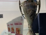 Puchar i szklane trofea na stoliku
