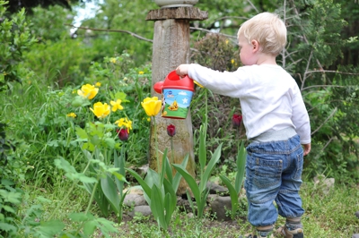 Dziecko podlewa kwiaty